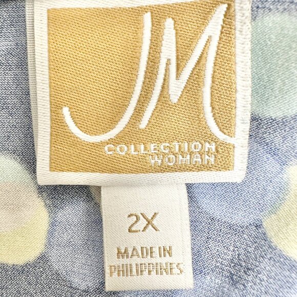 JM Collection Top Womens 2X Polka Dot Navy Blue LS Scoop Neck Keyhole Accent - Picture 3 of 9